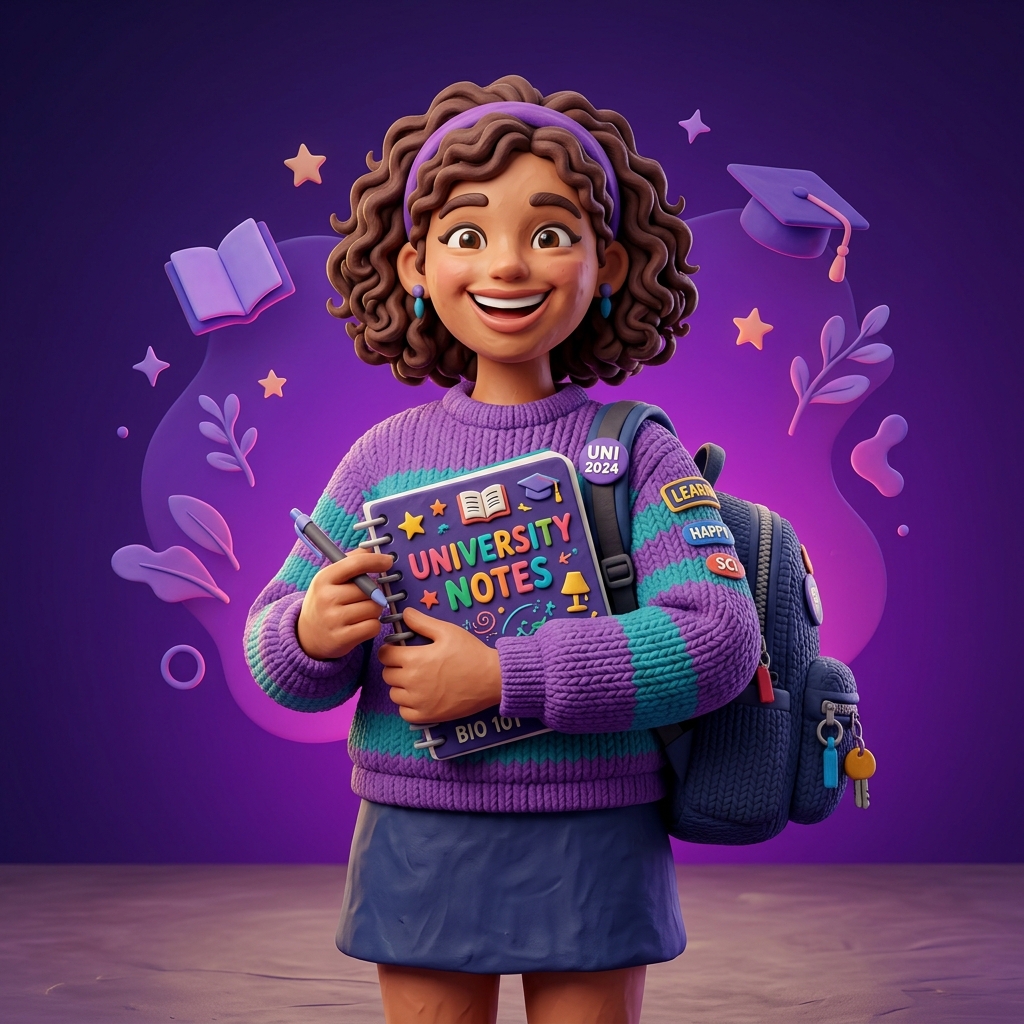 Estudante universitária feliz 3D claymation